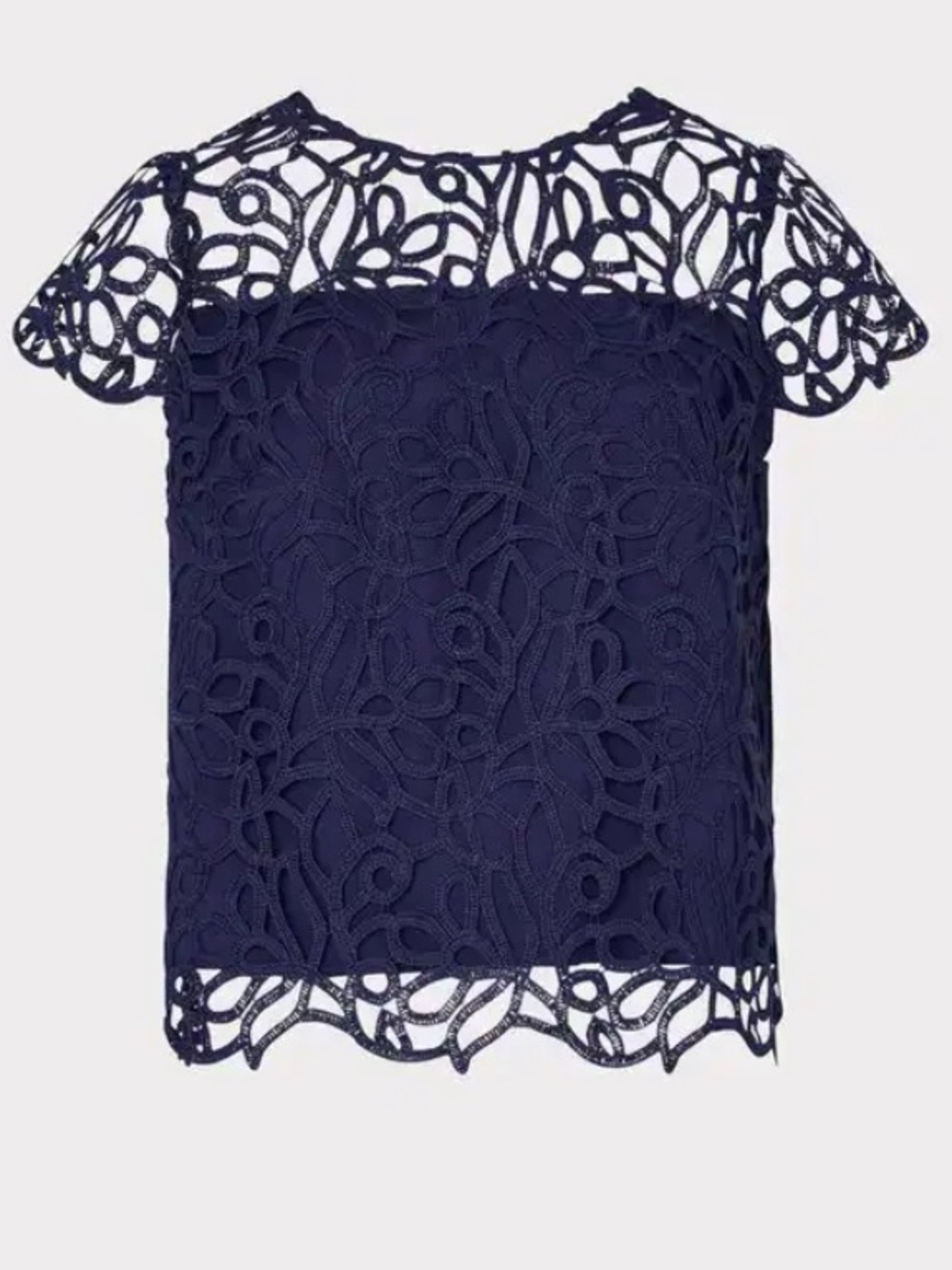 MILLY navy baby curled lace short sleeve scalloped hem top size M EUC